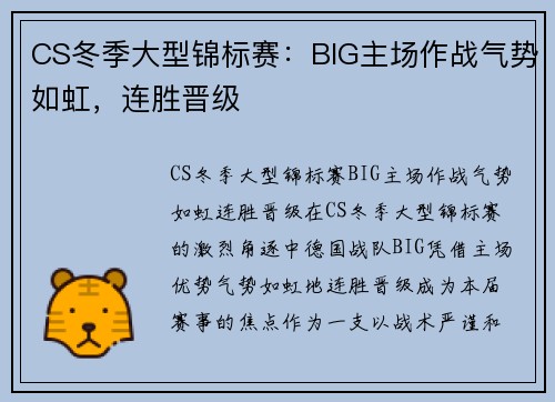 CS冬季大型锦标赛：BIG主场作战气势如虹，连胜晋级