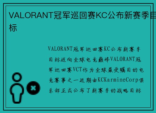 VALORANT冠军巡回赛KC公布新赛季目标