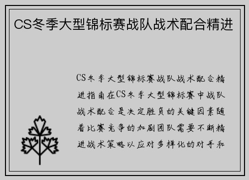 CS冬季大型锦标赛战队战术配合精进
