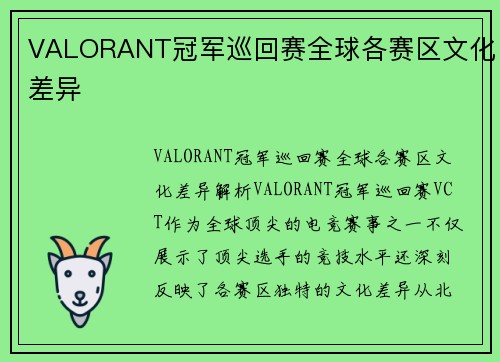 VALORANT冠军巡回赛全球各赛区文化差异
