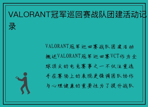 VALORANT冠军巡回赛战队团建活动记录
