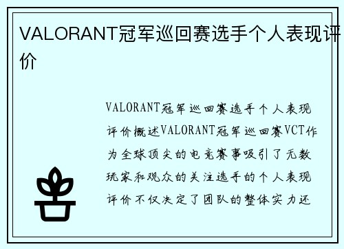 VALORANT冠军巡回赛选手个人表现评价