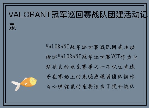 VALORANT冠军巡回赛战队团建活动记录